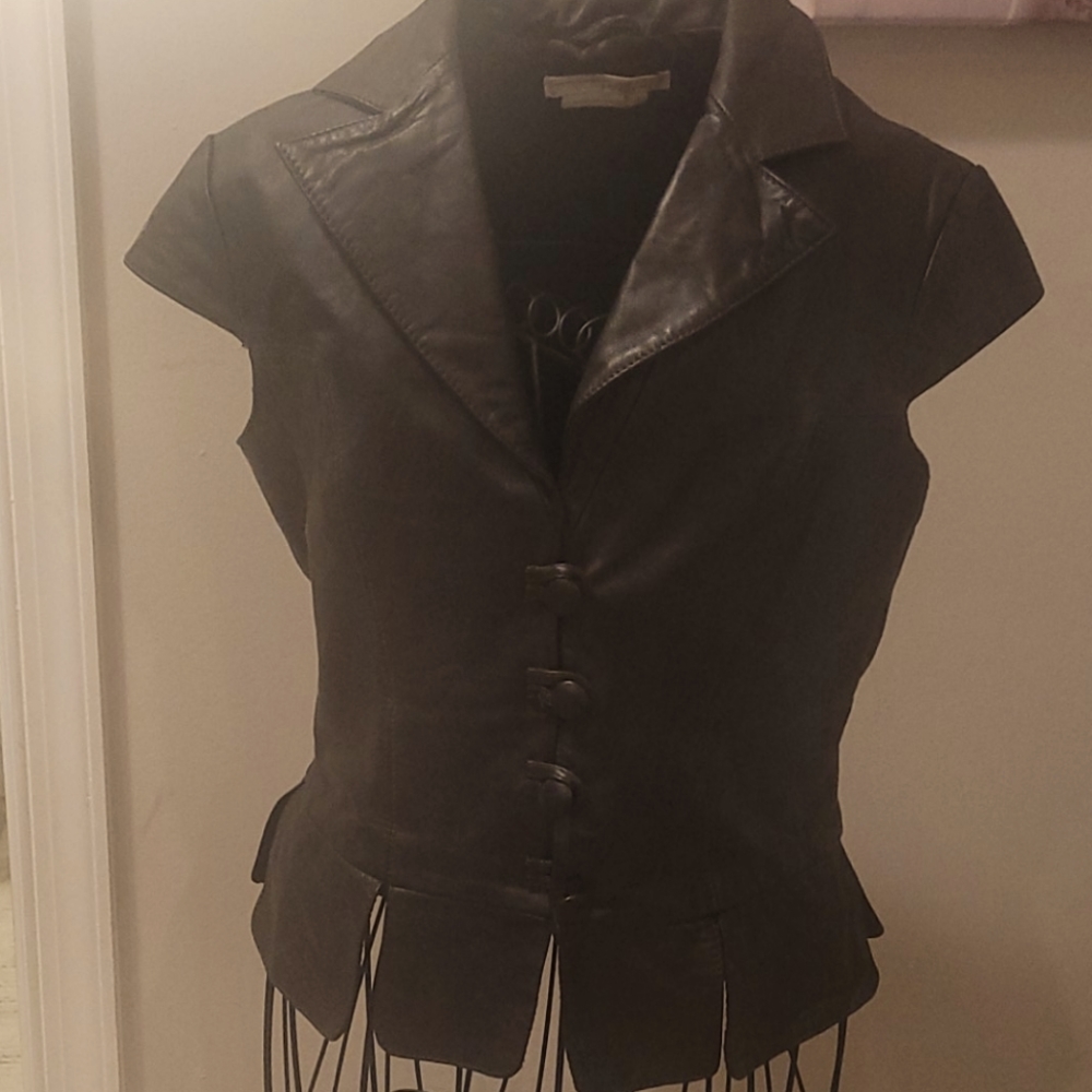 Dark Brown Leather Shirt Tailored Waist SZ 6